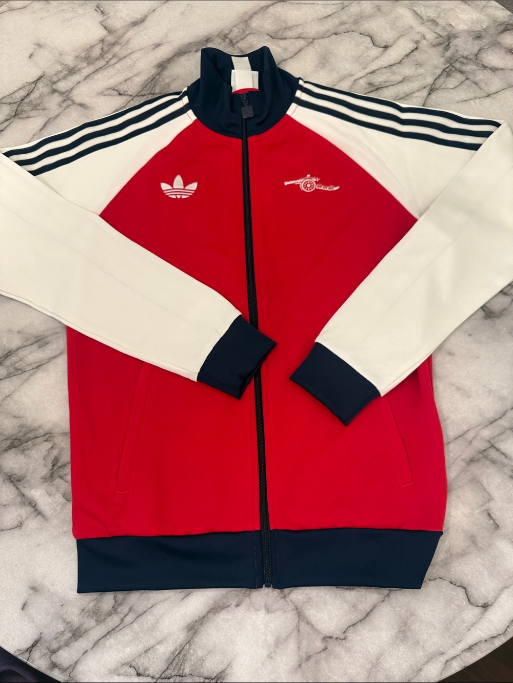 adidas Red White Navy Zip Track Jacket with Trefoil